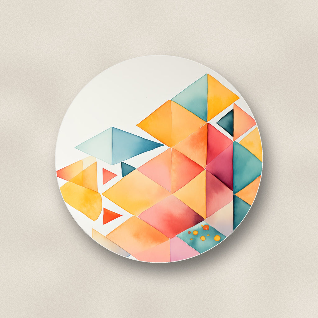 Close-up of one pastel diamond mosaic ceramic coaster, glossy finish, flat UV print