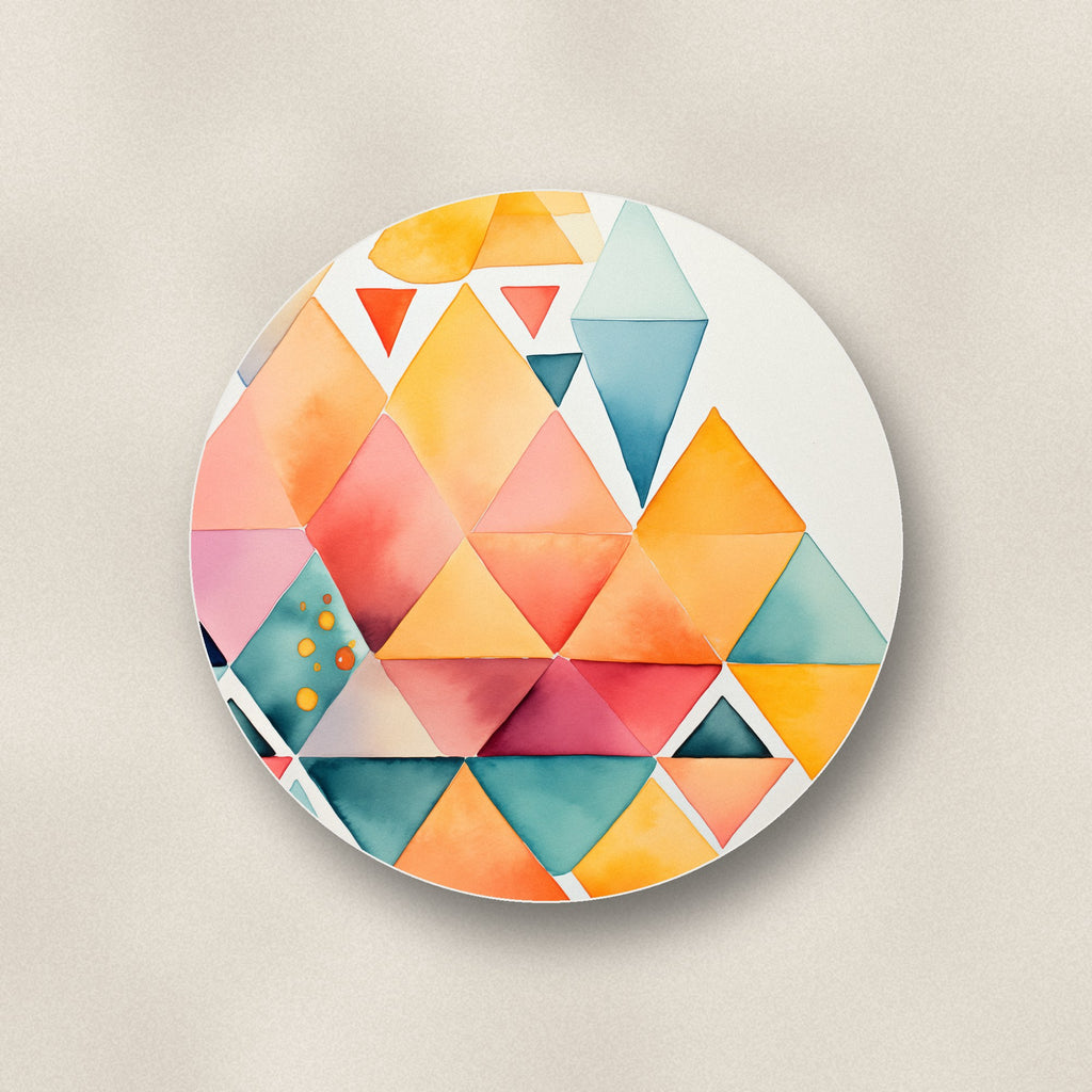 Close-up of one pastel diamond mosaic ceramic coaster, matte finish, flat UV print