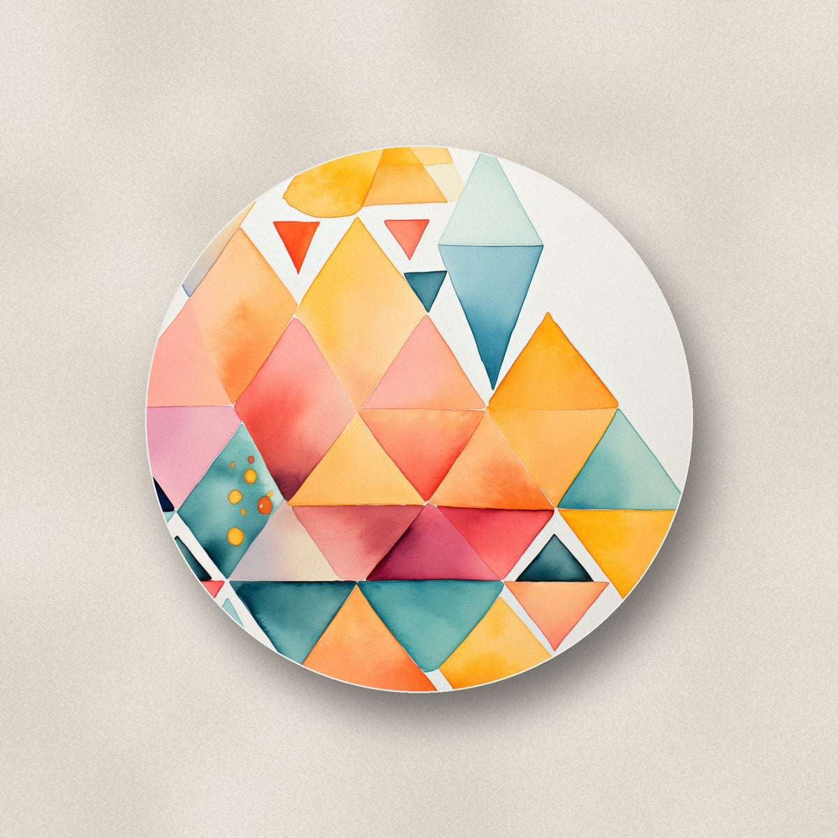 Close-up of one pastel diamond mosaic ceramic coaster, matte finish, flat UV print