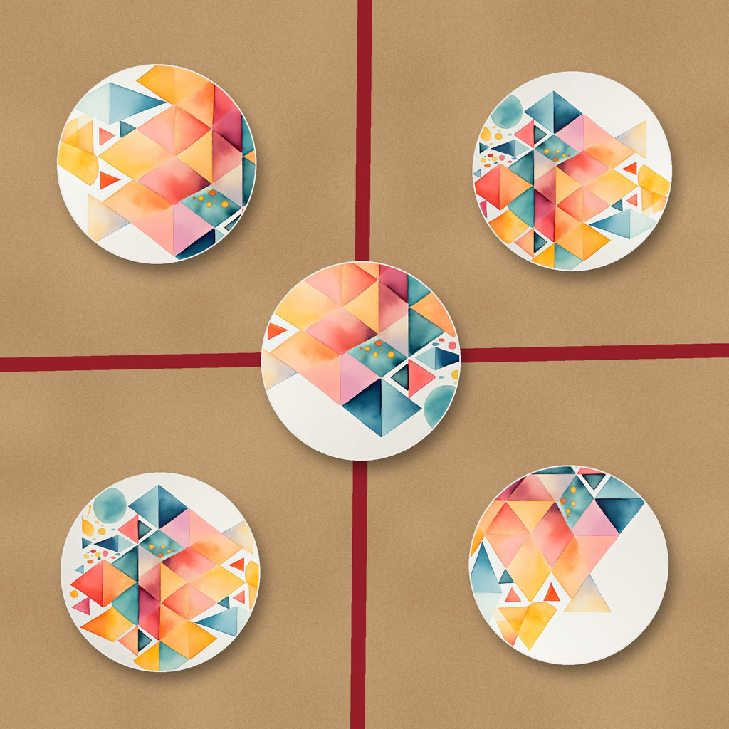 Pastel Diamond Mosaic ceramic coasters, glossy finish, on kraft gift wrap
