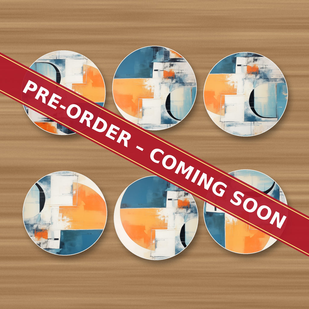 Mid-Century Cubist Arches round ceramic coaster set of 6, UV printed, pre-order coming soon