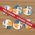 Mid-Century Cubist Arches round ceramic coaster set of 6, UV printed, pre-order coming soon