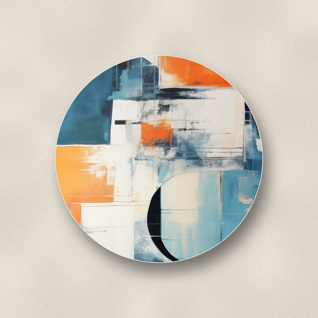 Close-up of one mid-century cubist arches ceramic coaster, glossy finish, flat UV print