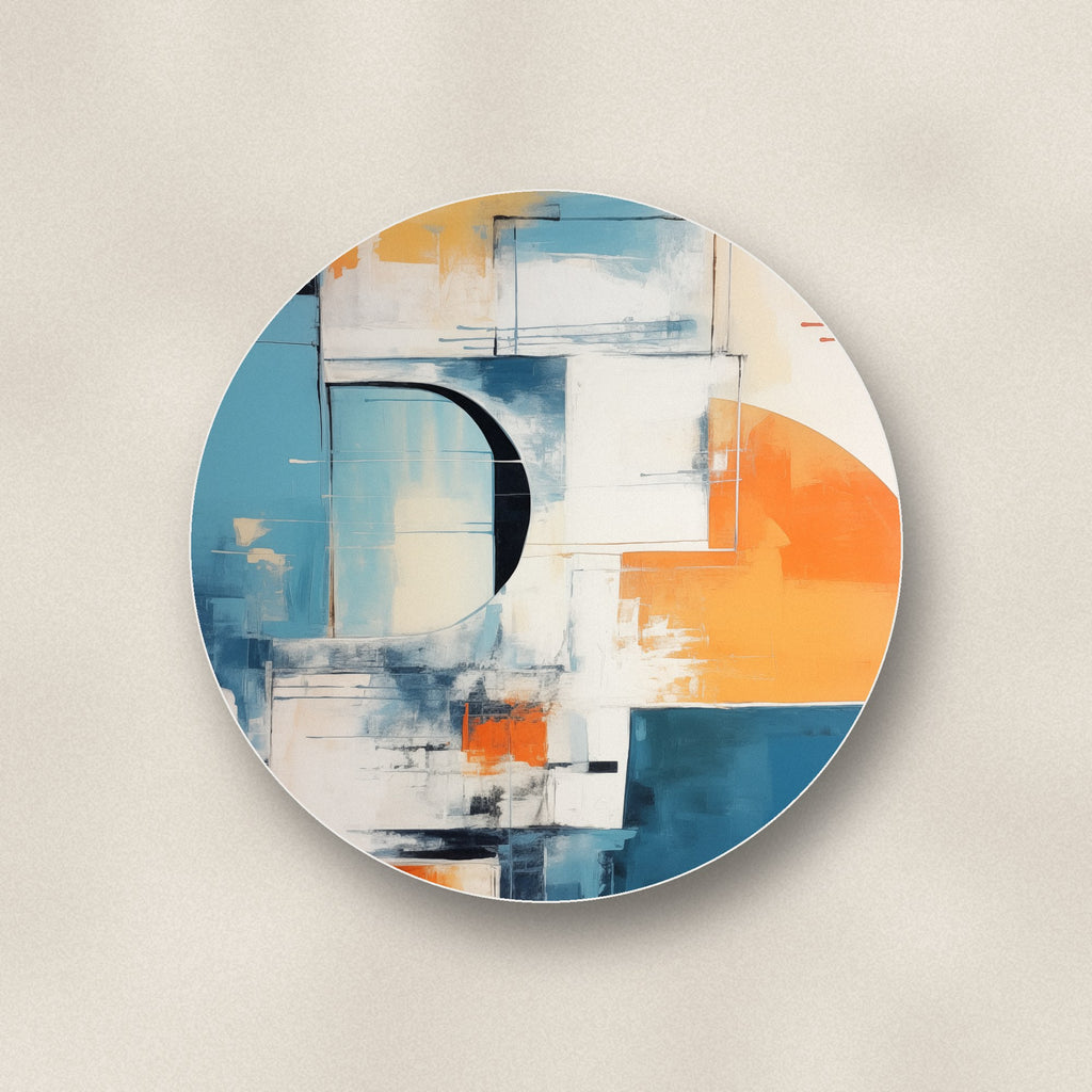 Close-up of one mid-century cubist arches ceramic coaster, matte finish, flat UV print