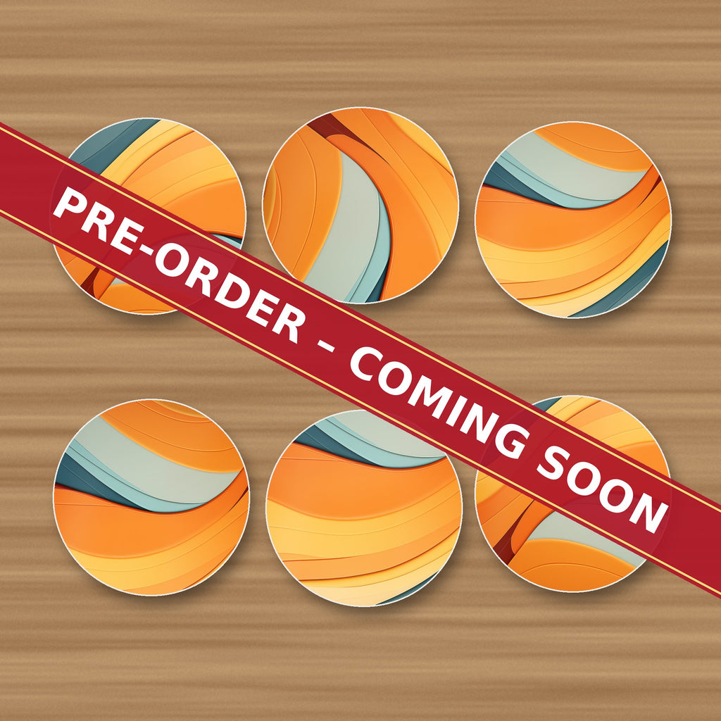 Orange & Teal Retro Waves round ceramic coaster set of 6, UV printed, pre-order coming soon