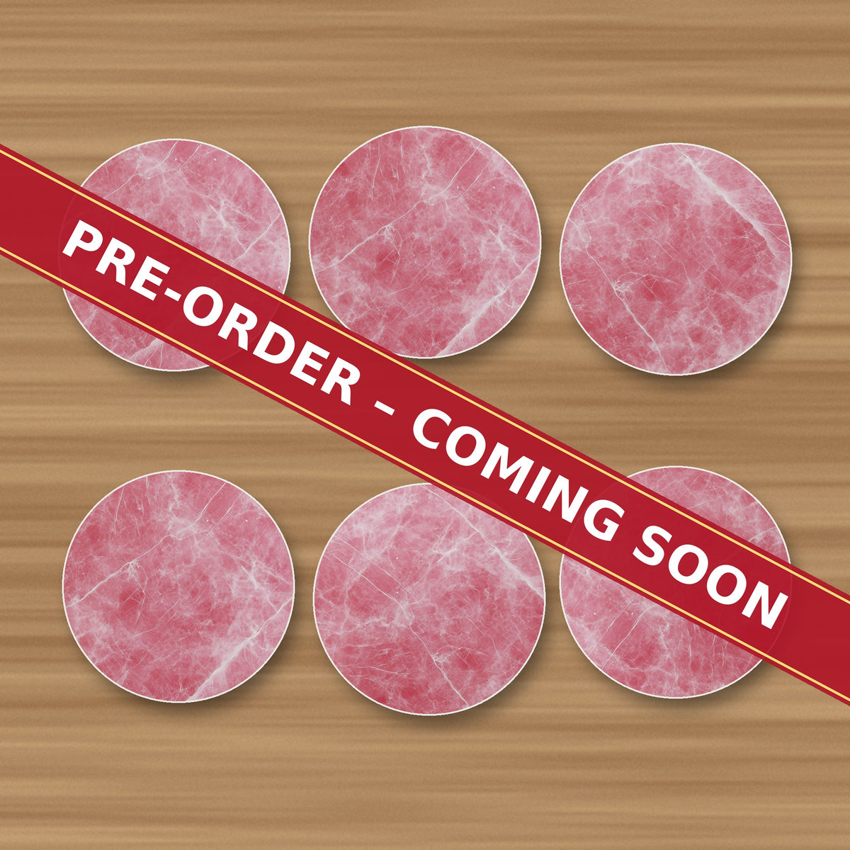 Rose Quartz Pink Marble round ceramic coaster set of 6, UV printed, pre-order coming soon