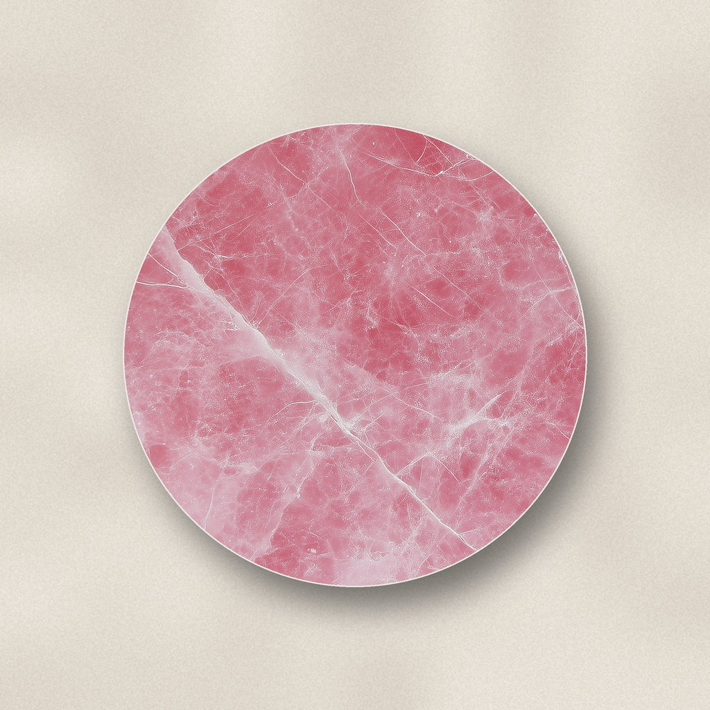 Close-up of one rose quartz pink marble ceramic coaster, glossy finish, flat UV print