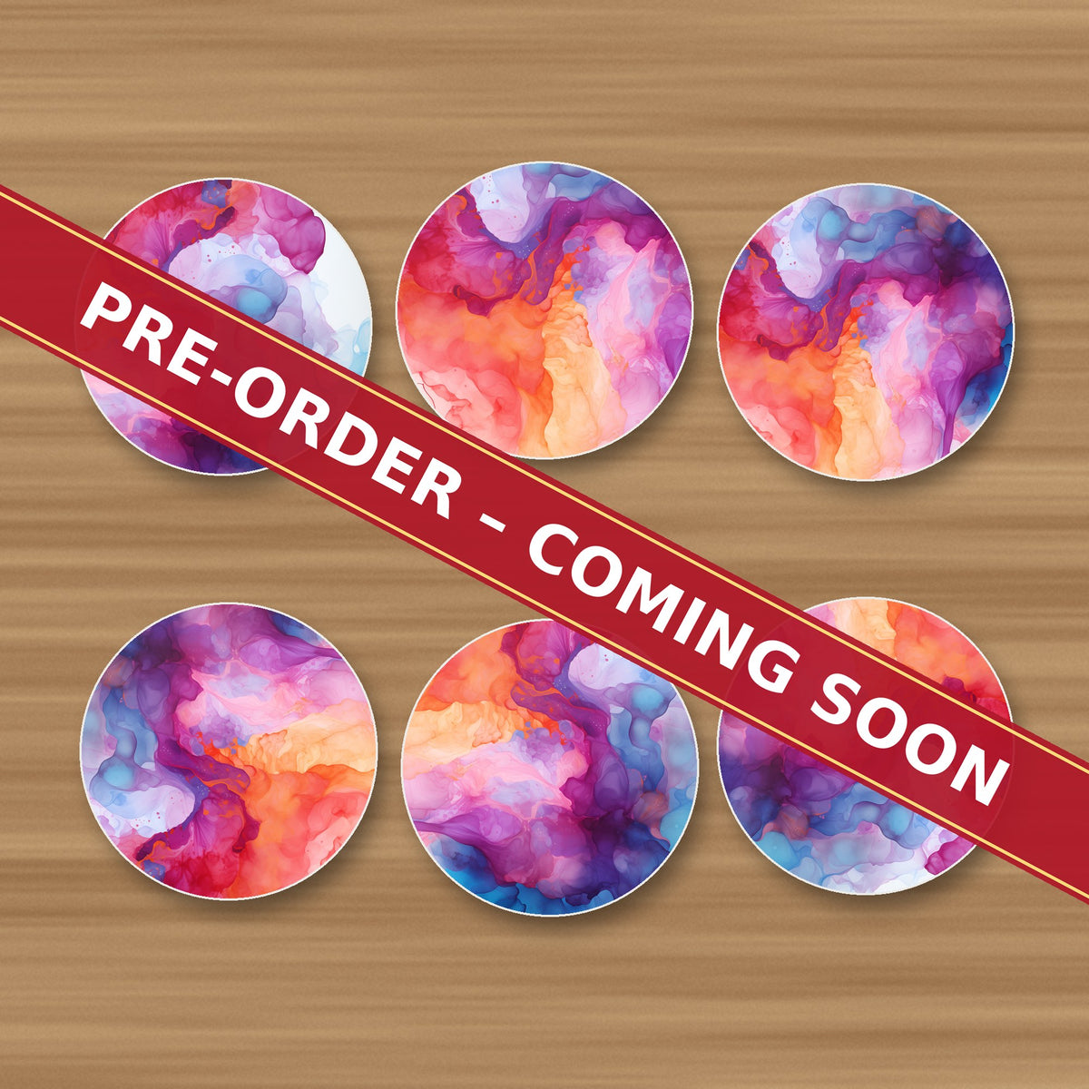 Pastel Alcohol Ink Marble round ceramic coaster set of 6, UV printed, pre-order coming soon