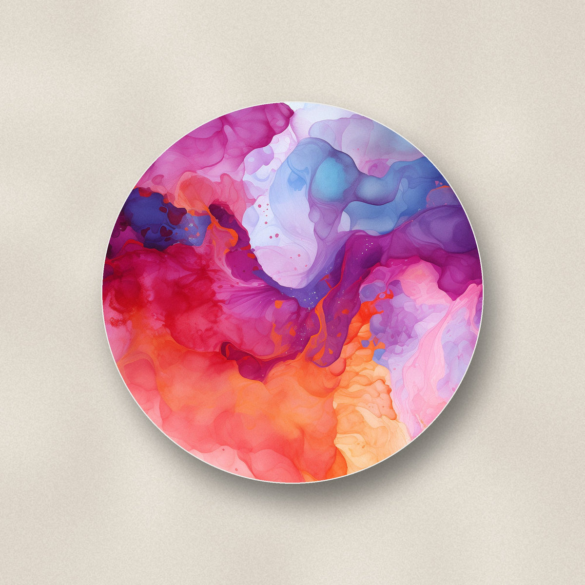 Close-up of one pastel alcohol ink marble ceramic coaster, matte finish, flat UV print