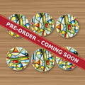 Cubist Garden Abstract round ceramic coaster set of 6, UV printed, pre-order coming soon