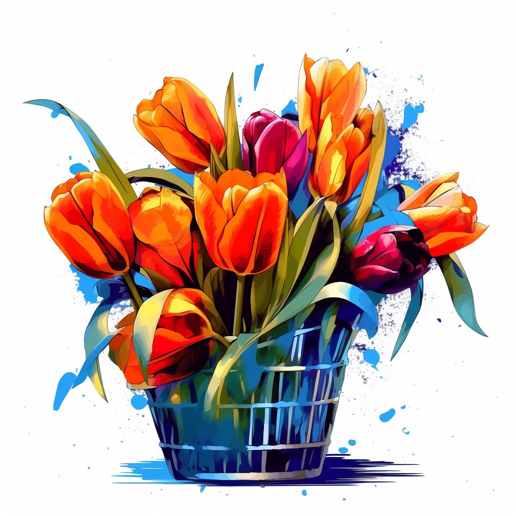Original orange tulip basket artwork used on these coasters