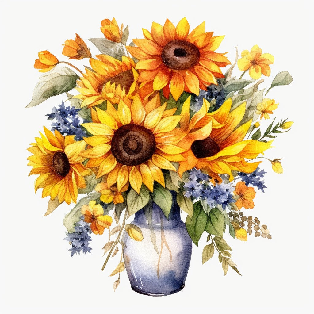 Original sunflower vase artwork used on these coasters