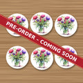 Thistle & Wildflower Jar round ceramic coaster set of 6, UV printed, pre-order coming soon