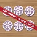 Lilac Damask Pattern round ceramic coaster set of 6, UV printed, pre-order coming soon