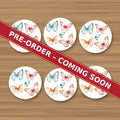 Pastel Butterflies round ceramic coaster set of 6, UV printed, pre-order coming soon