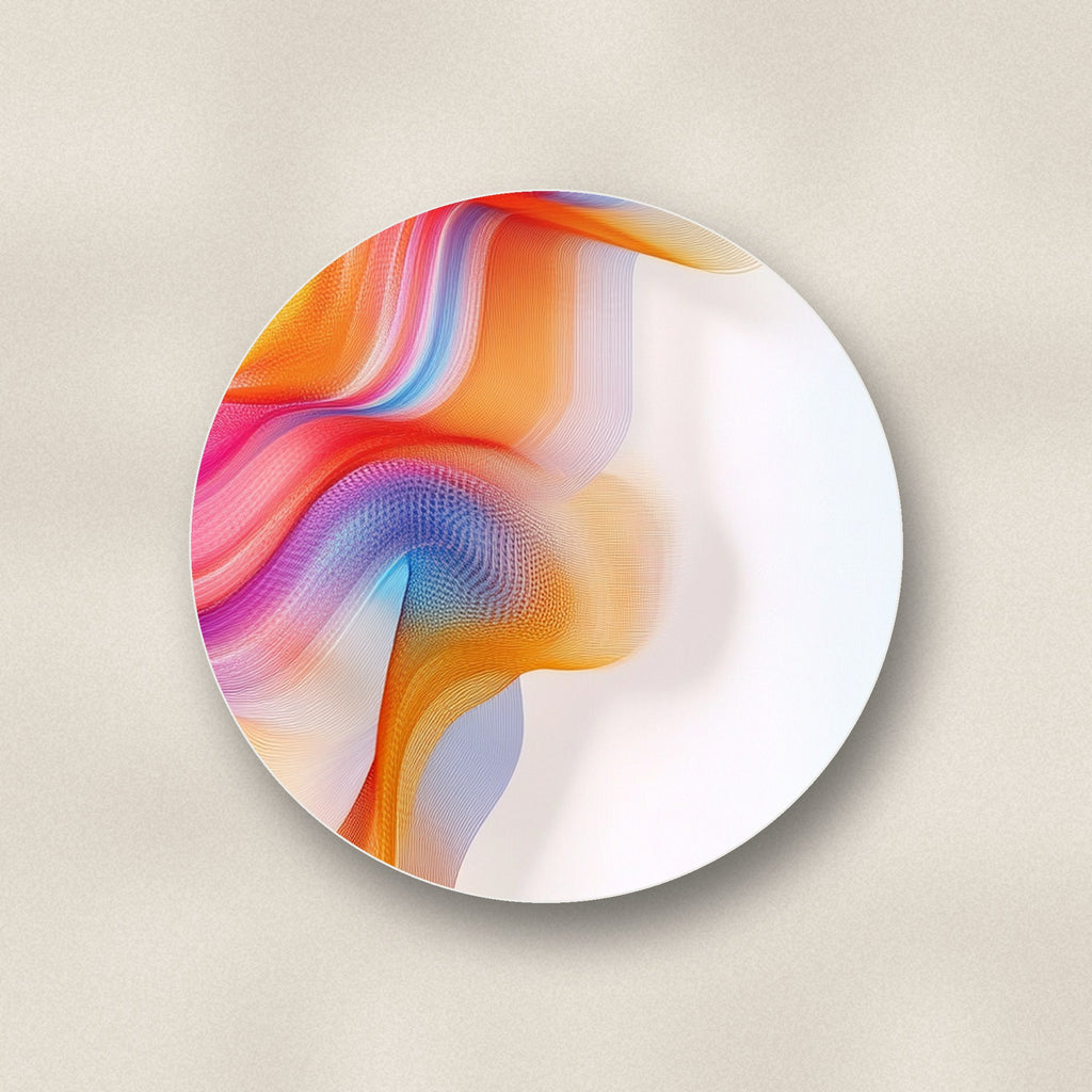 Close-up of one rainbow silk ribbons ceramic coaster, glossy finish, flat UV print