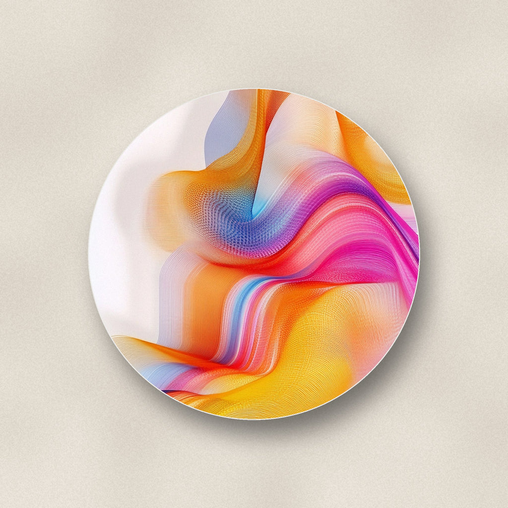 Close-up of one rainbow silk ribbons ceramic coaster, matte finish, flat UV print