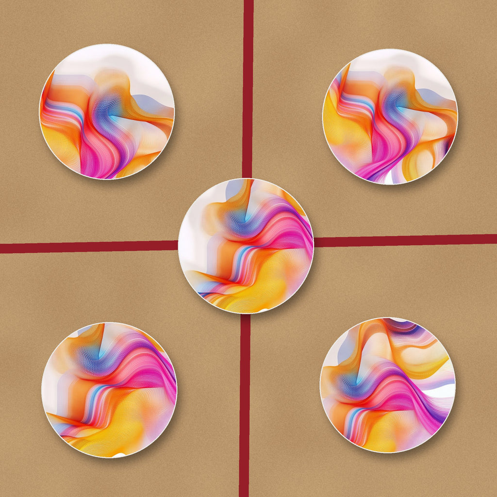 Rainbow Silk Ribbons ceramic coasters, glossy finish, on kraft gift wrap