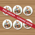 Christmas Fox with Gifts round ceramic coaster set of 6, UV printed, pre-order coming soon
