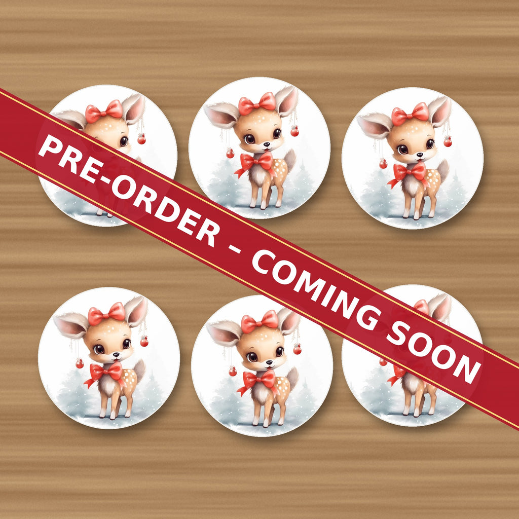 Christmas Fawn round ceramic coaster set of 6, UV printed, pre-order coming soon