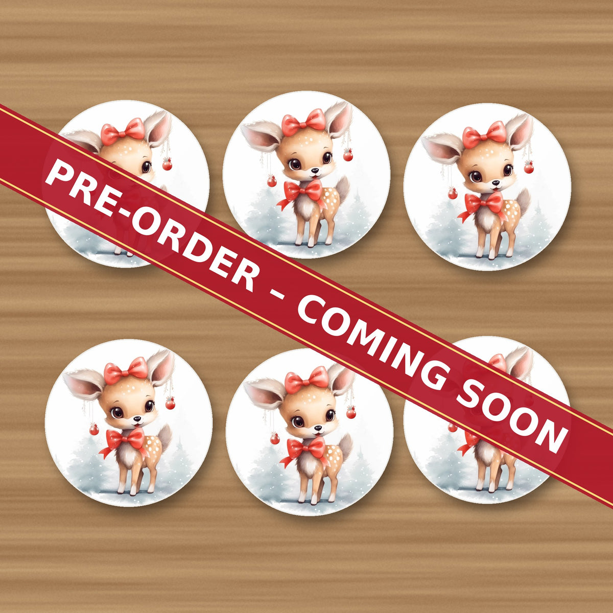 Christmas Fawn round ceramic coaster set of 6, UV printed, pre-order coming soon