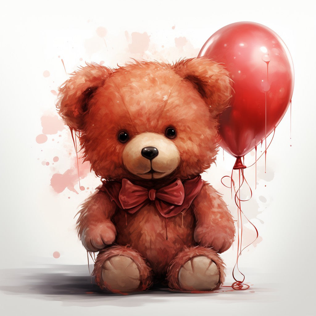 Original teddy bear with balloon artwork used on these coasters