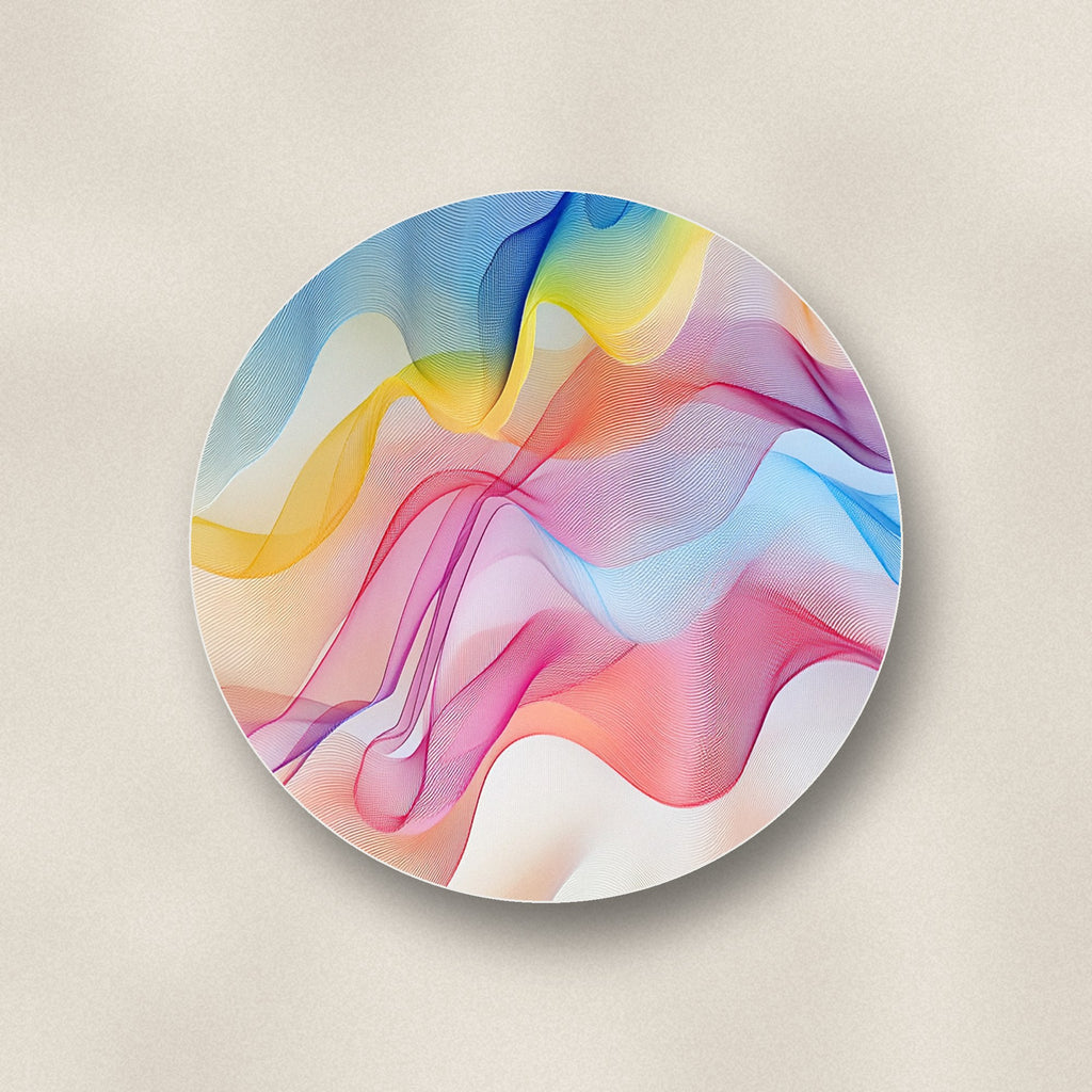 Close-up of one pastel aurora waves ceramic coaster, matte finish, flat UV print