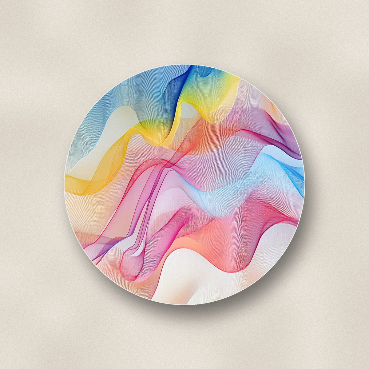 Close-up of one pastel aurora waves ceramic coaster, matte finish, flat UV print