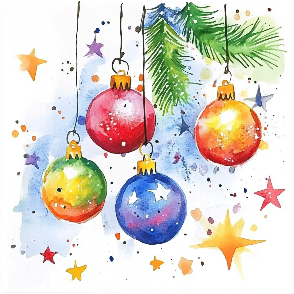 Original watercolour christmas baubles artwork used on these coasters