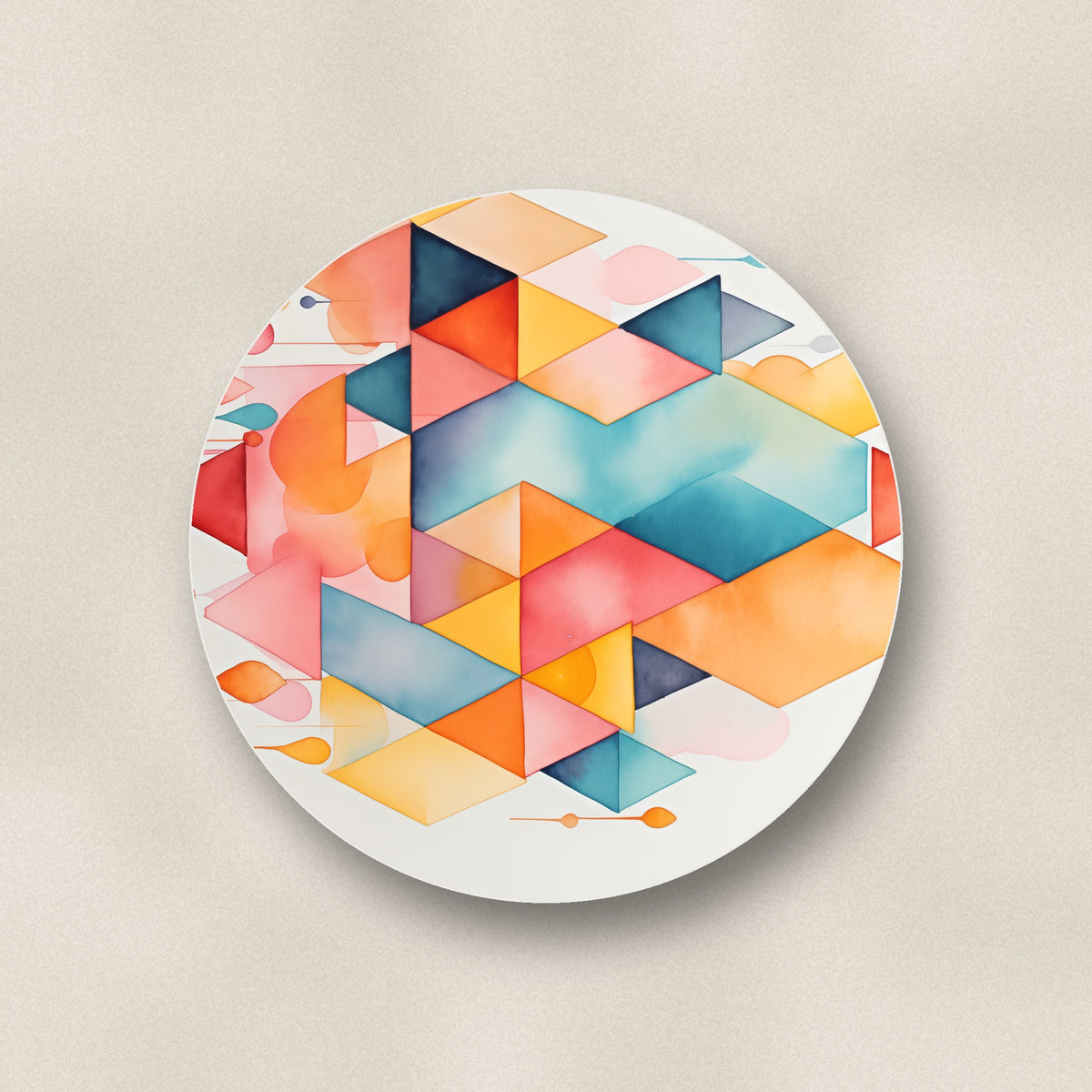 Close-up of one pastel diamond hearts ceramic coaster, glossy finish, flat UV print