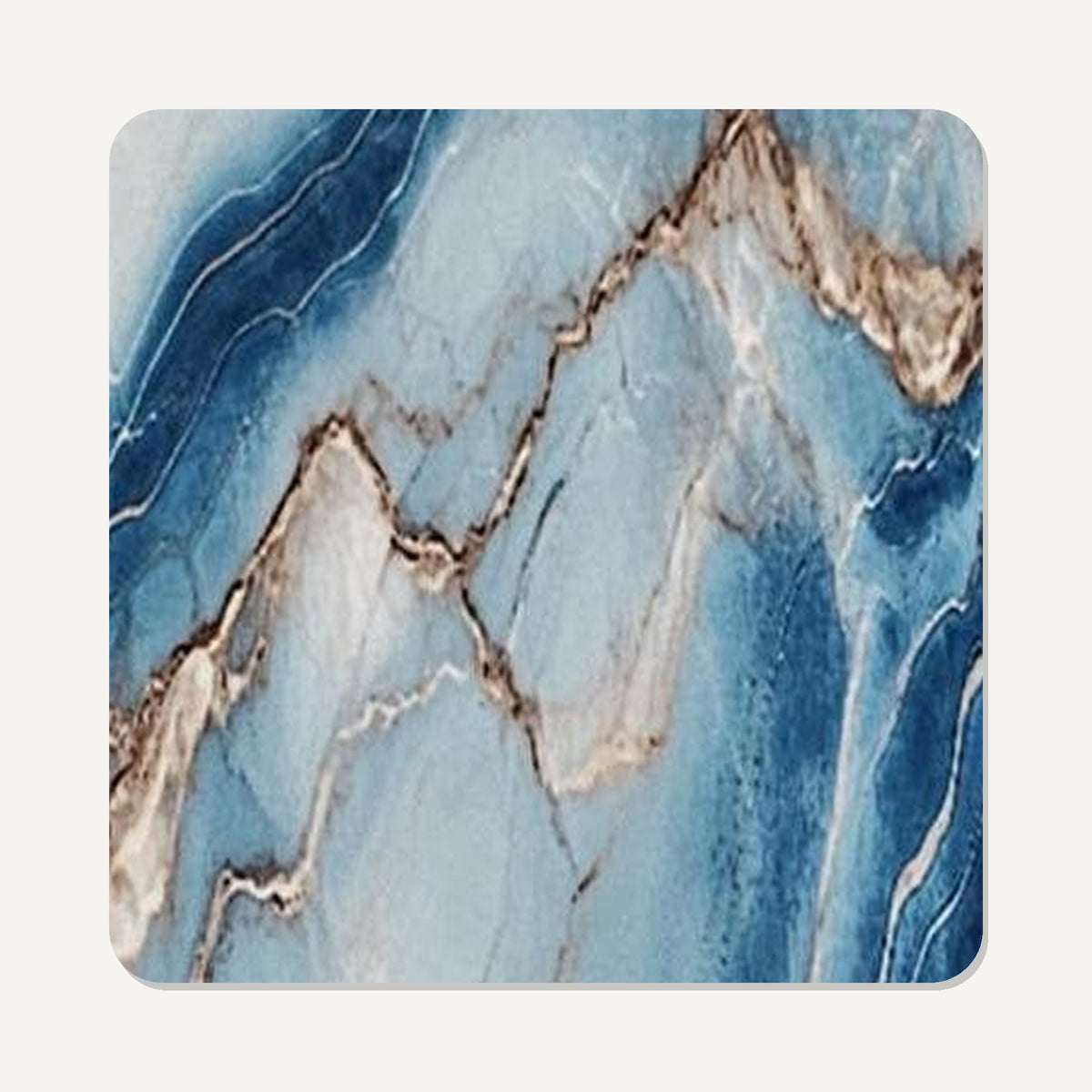Cyan, Blue & Gold Marble Square Glass Coasters – Set of 6 – Coming Soon – flat artwork printed on these coasters