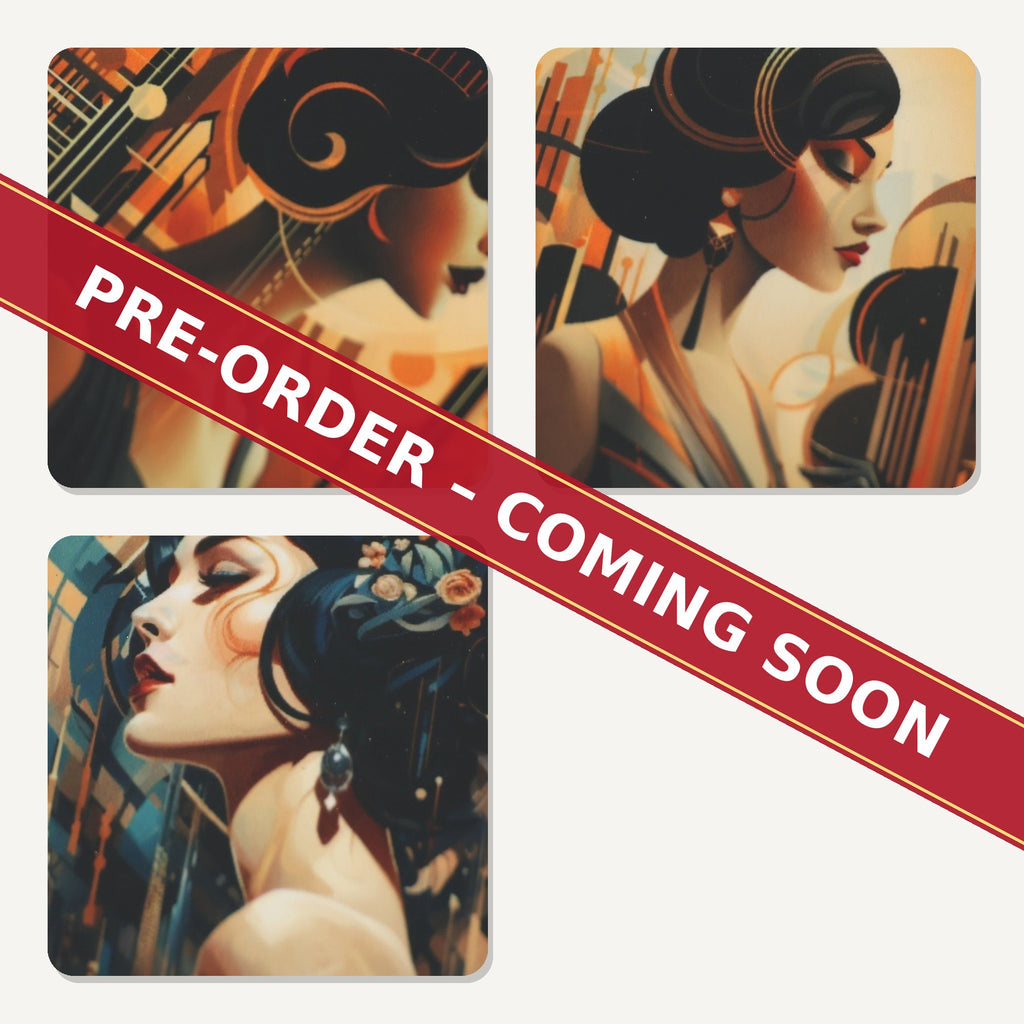 Art Deco Portrait square glass coaster set of 6, pre-order coming soon