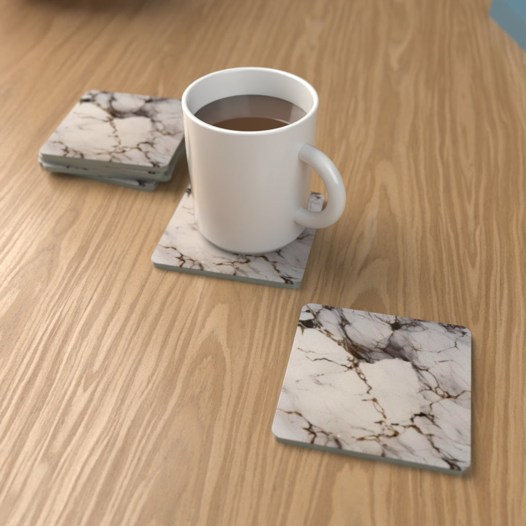 Grey, White & Gold Marble Square Glass Coasters – Set of 6 – Pre-order – lifestyle mockup 1