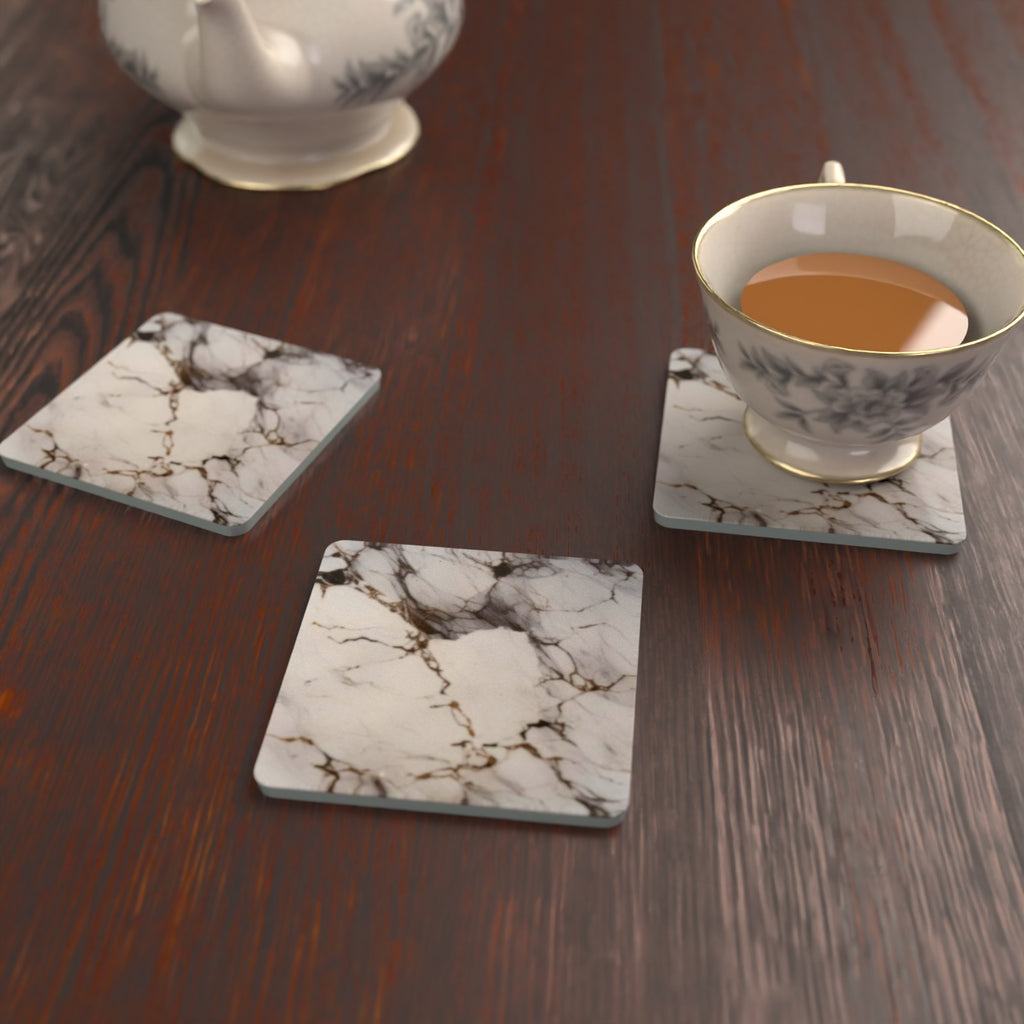 Grey, White & Gold Marble Square Glass Coasters – Set of 6 – Pre-order – lifestyle mockup 2