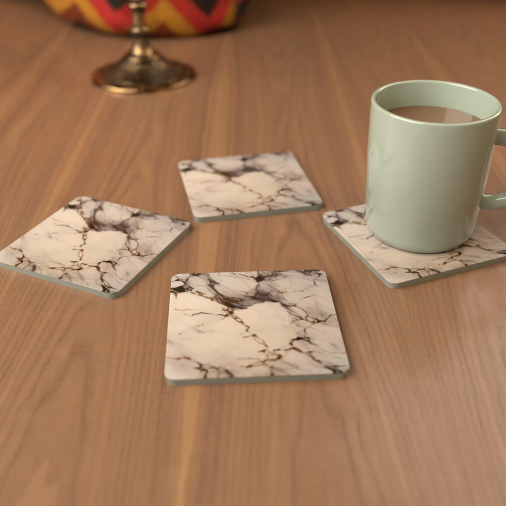Grey, White & Gold Marble Square Glass Coasters – Set of 6 – Pre-order – lifestyle mockup 3