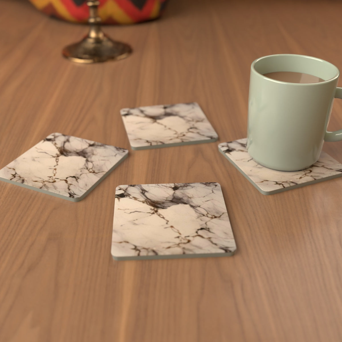 Grey, White & Gold Marble Square Glass Coasters – Set of 6 – Pre-order – lifestyle mockup 3