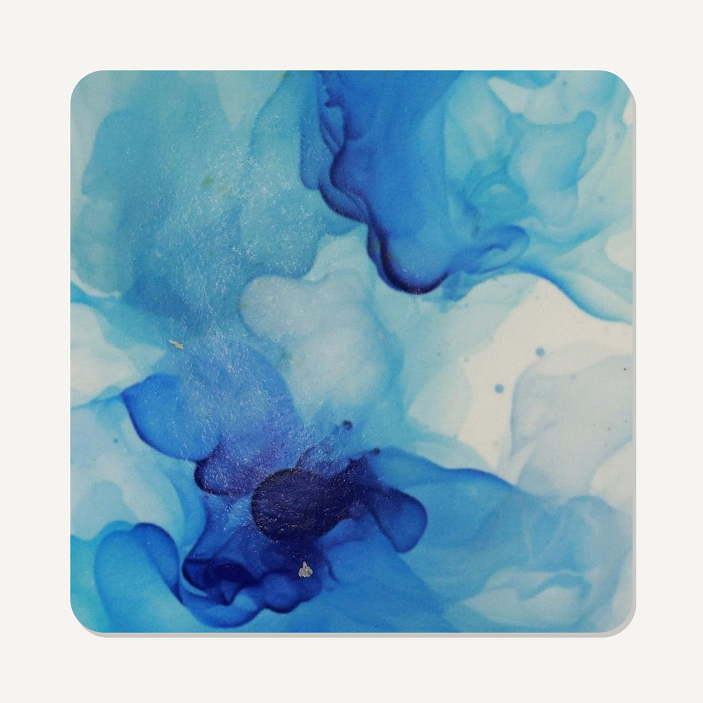 Blue Swirl Marble – the flat artwork printed on these square glass coasters