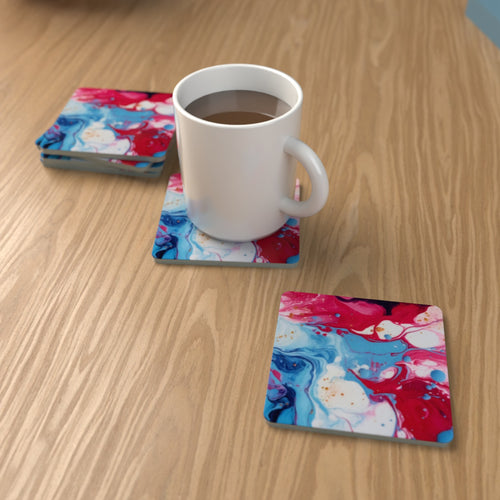 Acrylic Oil Splash Art Square Glass Coasters – Set of 6 – Coming Soon – lifestyle mockup 1