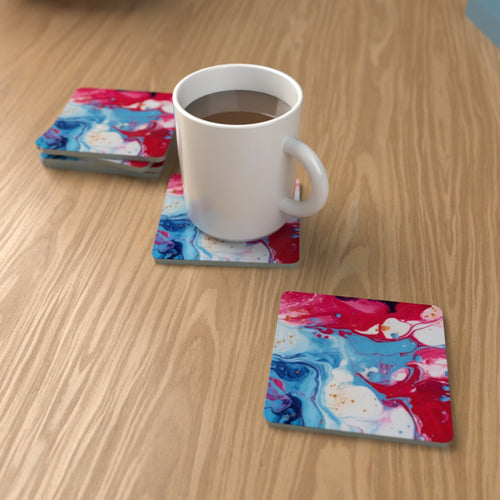 Acrylic Oil Splash Art Square Glass Coasters – Set of 6 – Pre-order – lifestyle mockup 1