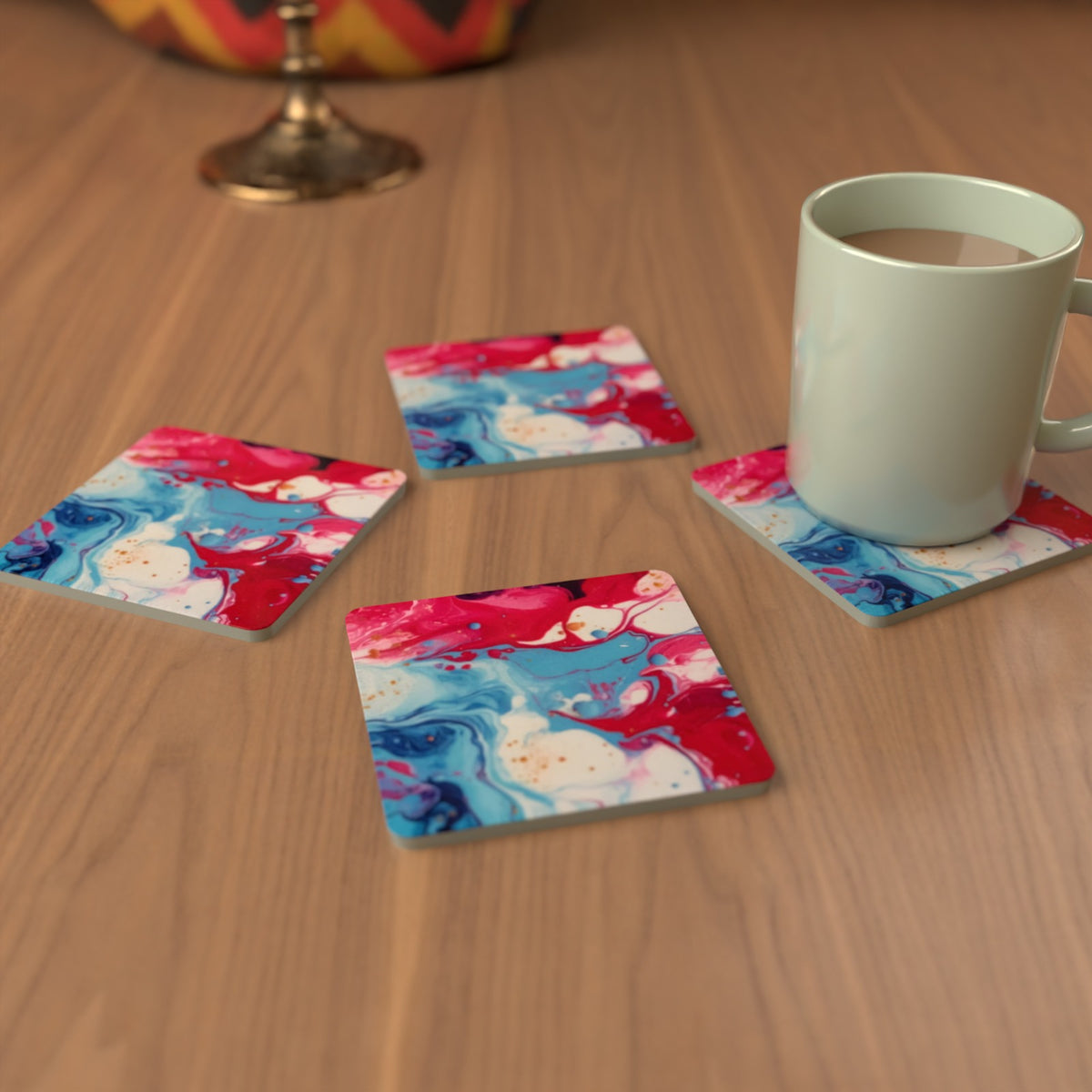 Acrylic Oil Splash Art Square Glass Coasters – Set of 6 – Pre-order – lifestyle mockup 3