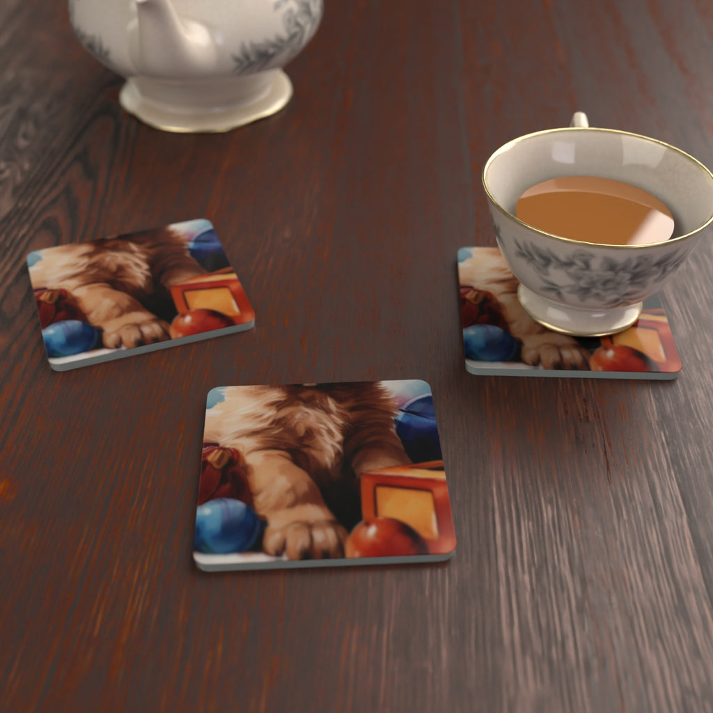 Golden Retriever Puppy Watercolour Square Glass Coasters – Set of 6 – Pre-order – lifestyle mockup 2
