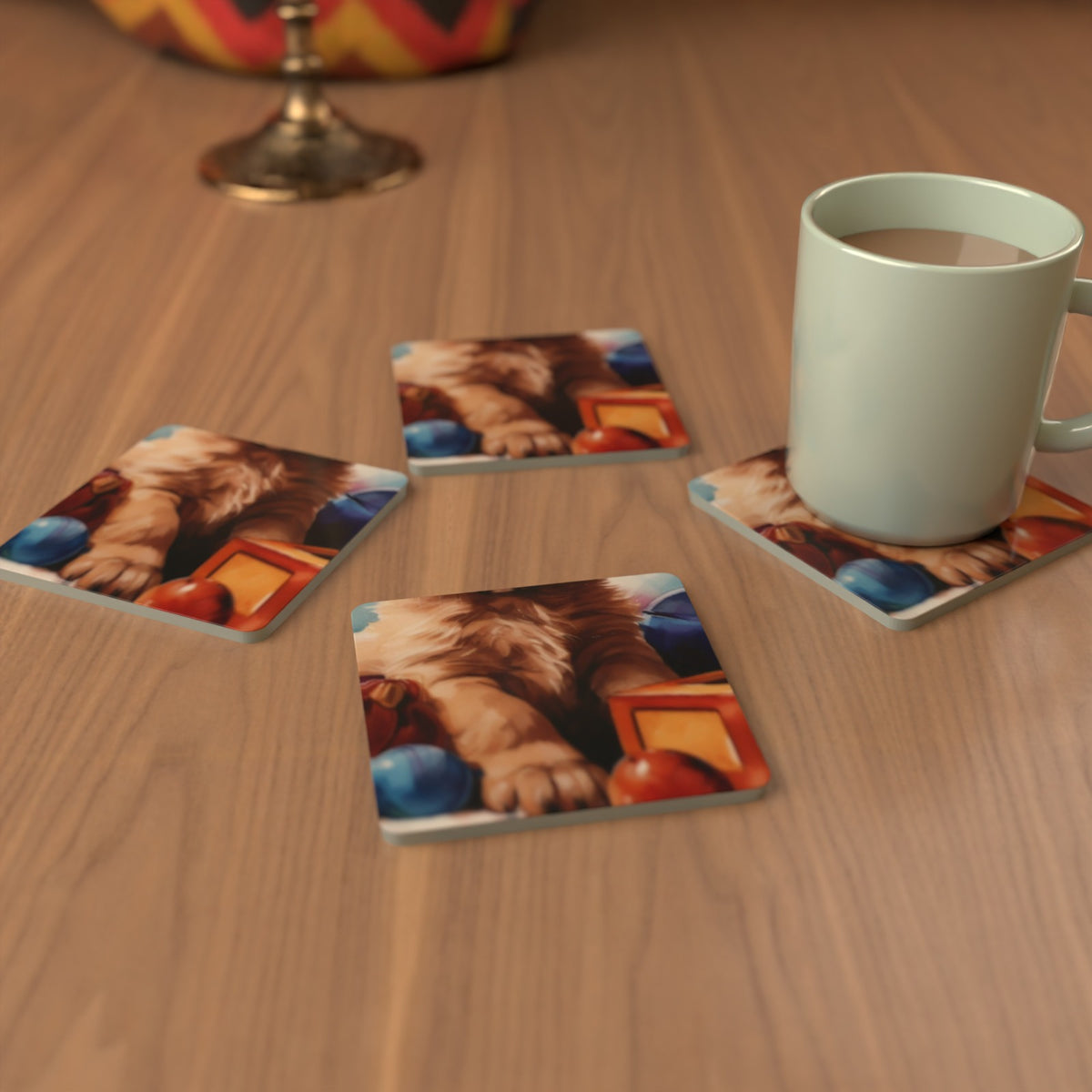 Golden Retriever Puppy Watercolour Square Glass Coasters – Set of 6 – Pre-order – lifestyle mockup 3
