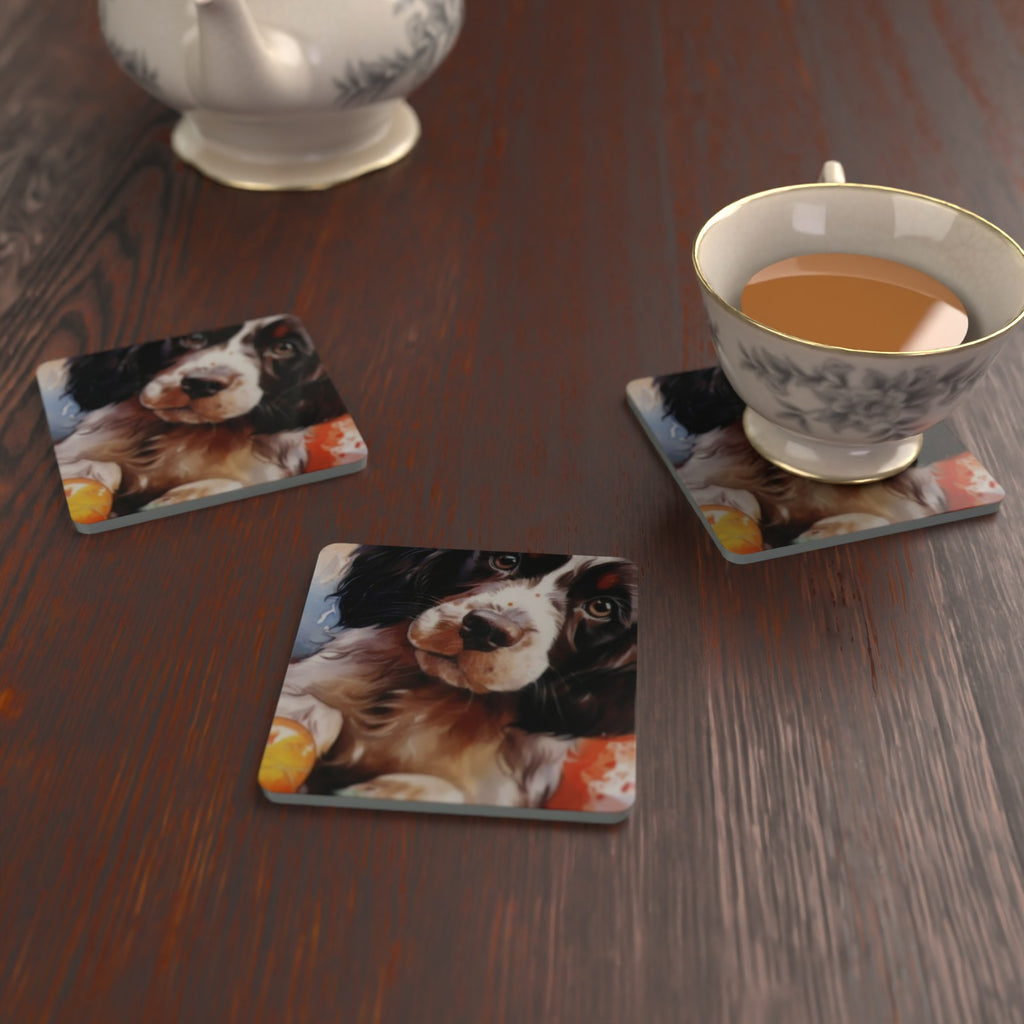 Springer Spaniel Puppy Watercolour Square Glass Coasters – Set of 6 – Pre-order – lifestyle mockup 2