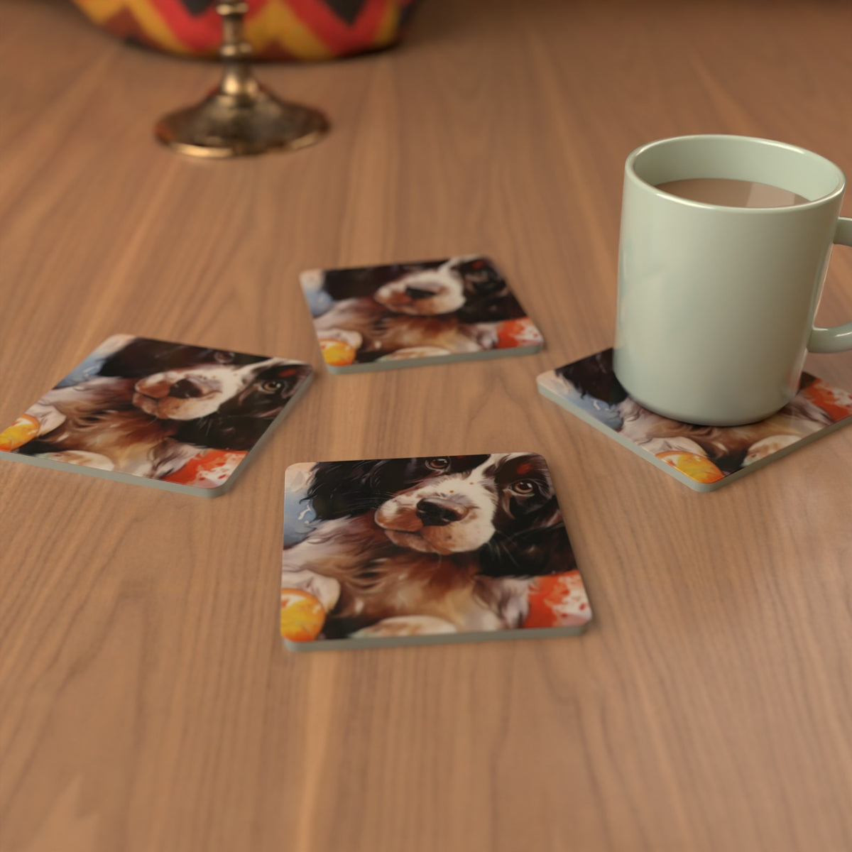 Springer Spaniel Puppy Watercolour Square Glass Coasters – Set of 6 – Pre-order – lifestyle mockup 3