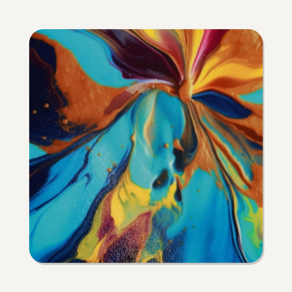 Fluid Lava Pink & Teal – the flat artwork printed on these square glass coasters