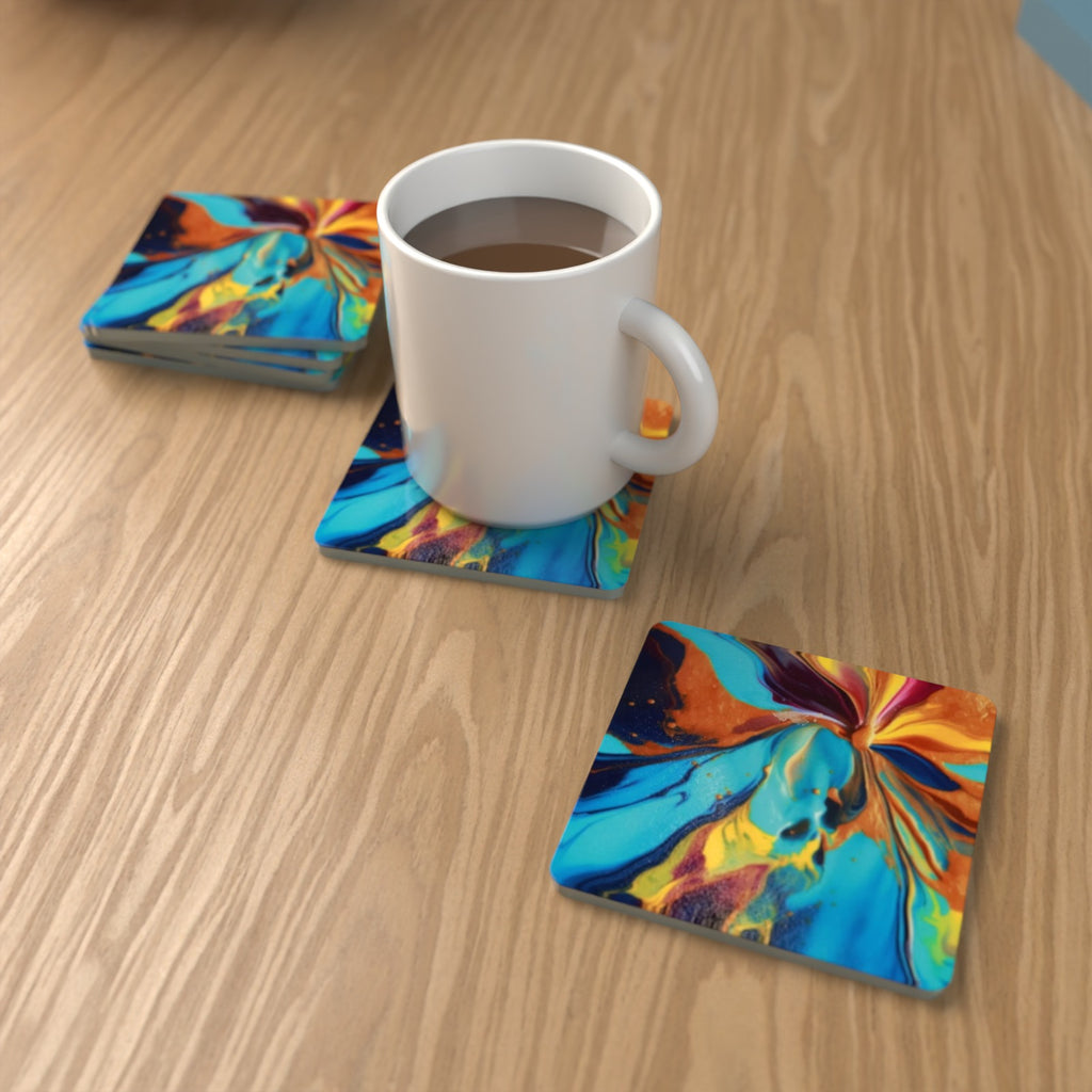 Fluid Lava Pink & Teal Square Glass Coasters – Set of 6 – Pre-order – lifestyle mockup 1