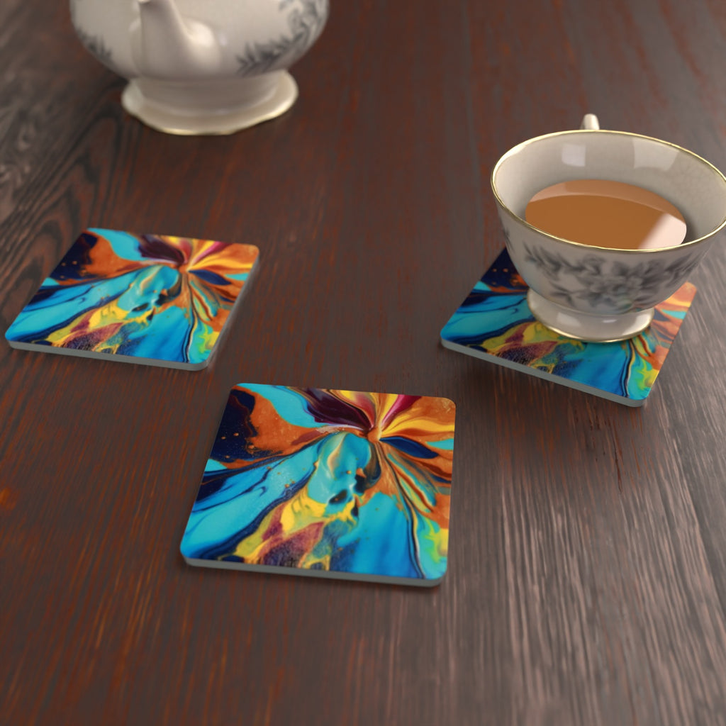 Fluid Lava Pink & Teal Square Glass Coasters – Set of 6 – Pre-order – lifestyle mockup 2