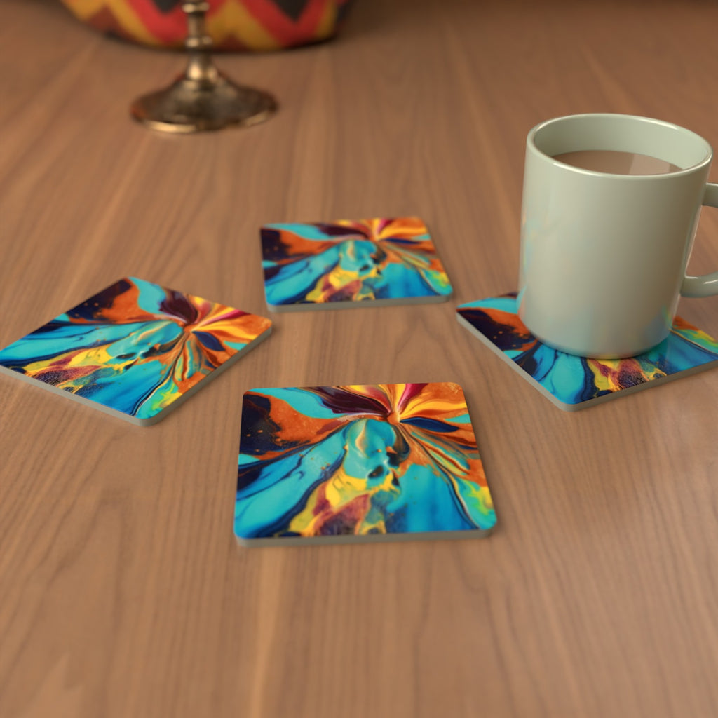 Fluid Lava Pink & Teal Square Glass Coasters – Set of 6 – Pre-order – lifestyle mockup 3