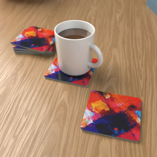 Abstract Painterly Square Glass Coasters – Set of 6 – Coming Soon – lifestyle mockup 1