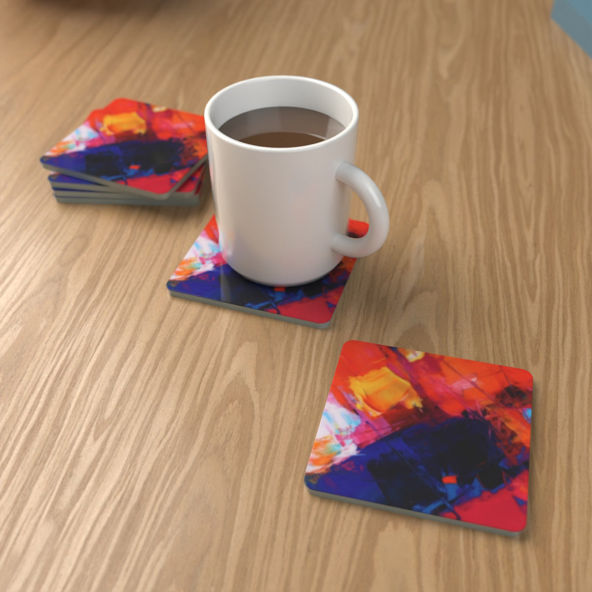 Abstract Painterly Square Glass Coasters – Set of 6 – Pre-order – lifestyle mockup 1